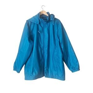 Totes Aqua Blue Fleece Lined Rain Jacket 2XL Detachable Hood Plus SizeT